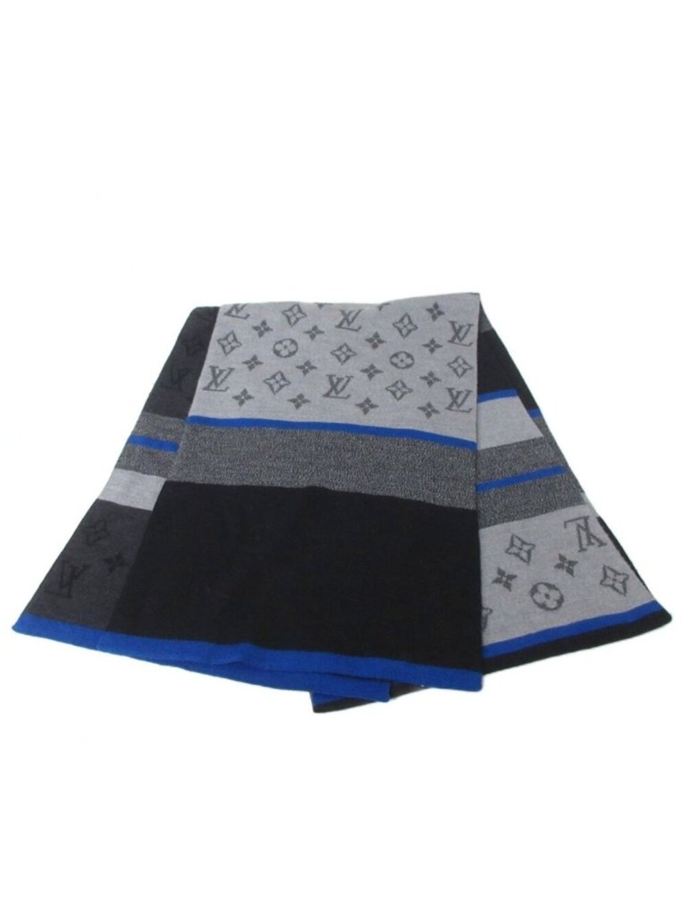 Louis Vuitton Echarpe Monogram Color Block Scarf Wool Black Blue